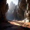 an expansive alien canyon filled with luminous mist and mysterious sounds trending on artstation