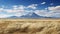 Expansive Midwest Grassland With Volcano In Andrew Wyeth Style