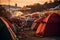 Expansive Tent City Set Up at Music Festival Venue. AI