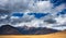 Expansive view of the Sacred Valley, Peru from Pisac Inca site, major travel destination in Cusco region, Peru. Dramatic sky.