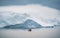 Expedition boat in the Disko bay nearby of Ilulissat, Greenland. Site is the favourite destination for whale watching