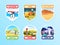 Expedition flat color vector badge set on blue background