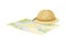 Expedition Map Depicting Geography and Route of Tourist Journey with Scout Brimmed Hat Vector Illustration