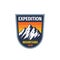 Expedition mountains - concept vector badge. Climbing hiking logo. Adventure outdoors emblem. Graphic design element.