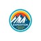 Expedition mountains rescue. Adventure outdoors - concept badge. Climbing logo in flat style. Extreme exploration sticker symbol.