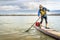 Expedition stand up paddleboard on lake