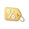 Expensive metallic golden tag rope percentage horizontal hanging 3d icon realistic template vector