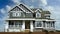 Expensive Real Estate Home House Maison Grey Siding Exterior Cloudy Sky Background