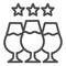 Expensive wine tasting line icon. Sparkle under finest wine glasses outline style pictogram on white background. High