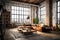 Experience the industrial elegance of a loft style living room