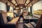 Experience luxury travel: interior shot of an empty train wagon, Generative AI