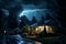 Experiencing a Homebound Thunderstorm with Lightning. AI
