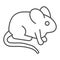 Experimental laboratory mouse thin line icon, pest control concept, rat sign on white background, mouse icon in outline