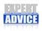 Expert advise in blue white banner - letters and block