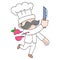 Expert chef in action cutting food ingredients with knife, doodle icon image kawaii