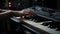 Expert musician skillfully playing piano on stage generated by AI