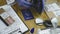 Expert police officer examining American passport of a evidence bag in laboratory of criminology