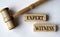 EXPERT WITNESS - words on wooden blocks on a white background with a judge\\\'s gavel