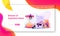 Expiration Landing Page Template. Tiny Characters at Huge Hourglass, Boxes with Spoiled Food. Woman Cutting Expired Card