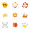 Explode animation effect icons set, cartoon style