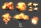Exploding bomb. Light effect smoke and fireball dramatic explosions clouds vector template