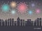 Exploding colorful fireworks over cityscape