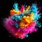 Exploding colour powder in rainbow colours on a black background