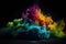 Exploding colour powder in rainbow colours on a black background created with generative AI technology