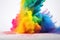 Exploding colour powder in rainbow colours on a white background created with generative AI technology