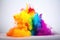 Exploding colour powder in rainbow colours on a white background created with generative AI technology