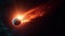 Exploding fireball orbits planet in glowing natural phenomenon illustration generated by AI