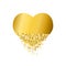 Exploding heart with debris. Isolated gold illustration