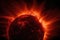 exploding sun with corona and prominences visible in dramatic close-up