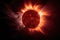 exploding sun with corona and prominences visible in dramatic close-up