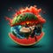 Exploding Watermelon and Earth. AI Generated