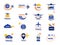 Exploration logo. Tourist agency pictures with travel symbols airplanes cars worldwide travelling recent vector business