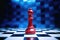 Explore the dynamics of chess in a bold composition showcasing a red chess piece amidst the black and white chessboard