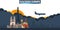 Explore Europe. Travel and Tourism banner. Clouds and sun with a