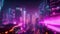 Explore a futuristic cityscape with vibrant neon lights illuminating the night, Cyberpunk cityscape with neon lights during night