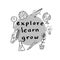 Explore Learn Grow. Inspirational positive quote.