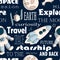 Explore The Moon seamless pattern with white letters on dark blue background