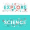 Explore science word abstract thin line vector illustration set with innovation idea symbols, scientific exploring