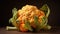 Explore the uniqueness of a head of cauliflower with a brilliant orange hue. Culinary artistry, fresh produce, eye-catching