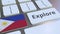 EXPLORE word and national flag of Philippines on the buttons of the keyboard. 3D rendering