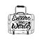 Explore the world label in lettering style. Lettering illustration on suitcase . Vector illustration design