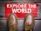 Explore the World. Top View of Boot on wooden background