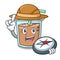 Explorer bubble tea mascot cartoon