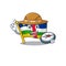 Explorer flag central african cartoon character holding a compass