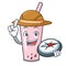 Explorer raspberry bubble tea character cartoon