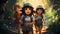 Exploring the Forest: Three Children with Bob, Baseball Cap, Girls, Summer, Positive Smiles